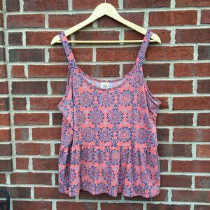 Self Esteem Sleeveless Boho Peplum Tank Top Juniors 1X Flowy Tiered